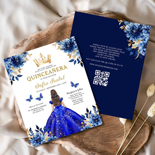 Papier Budget QR Code Floral Royal Blue Quinceanera (Créateur téléchargé)