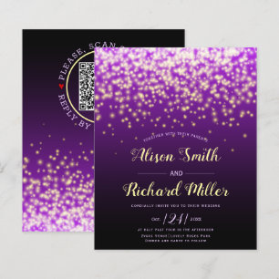 Papier BUDGET QR code Lights violet faire-part de mariage