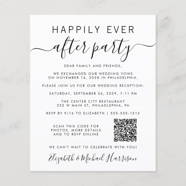 Papier Budget QR Code Mariage après l'invitation du parti (Devant)