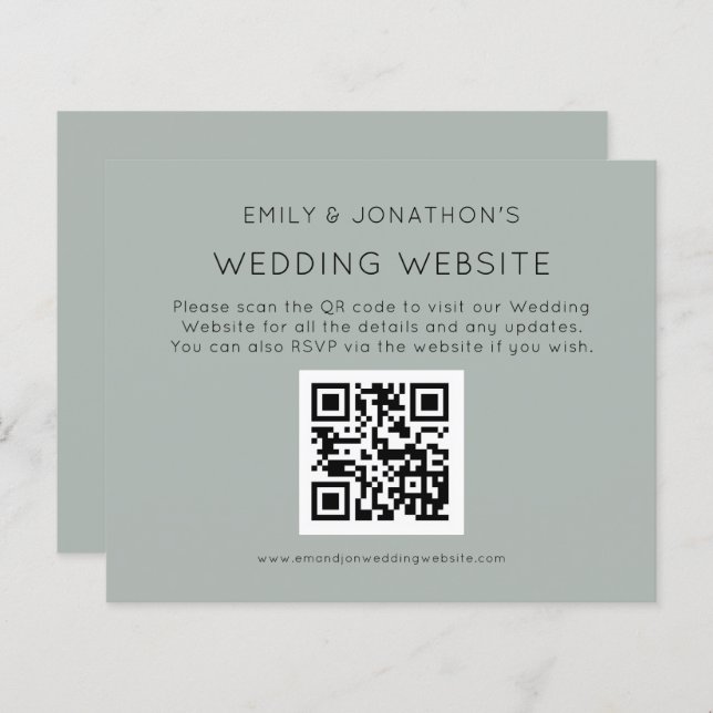 Papier Budget QR Code Mariage Site Web Silvery Sage Encl (Devant / Derrière)