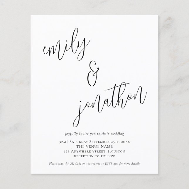 Papier Budget QR Code Moderne Script Mariage Invitation (Devant)