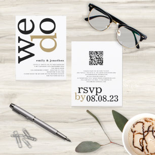Papier BUDGET QR Code Or Noir Blanc Mariage Invitation