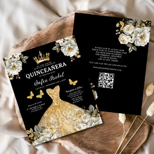 Papier Budget QR Code Quinceanera Floral Gold Princess