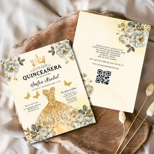 Papier Budget QR Code Quinceanera Floral Gold Princess