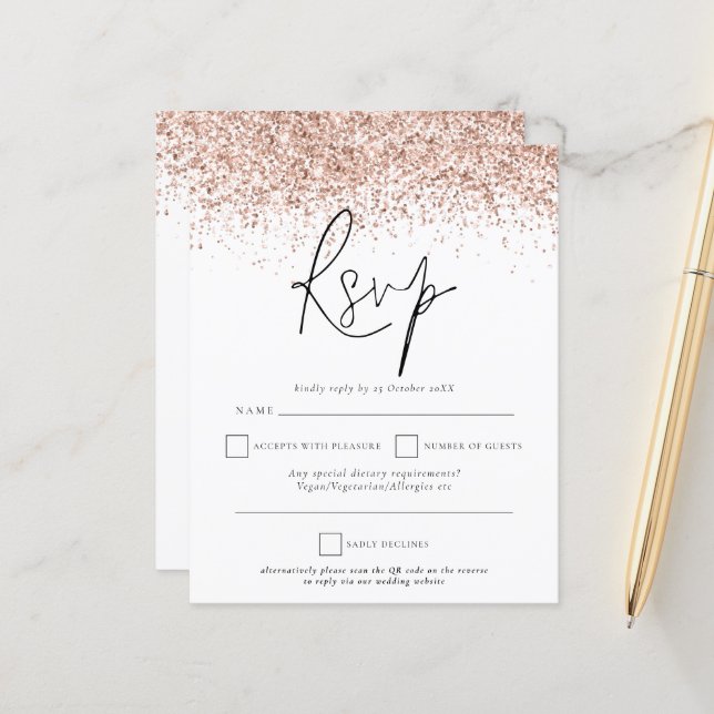 Papier Budget QR Code Rose Gold Parties scintillant Maria (Devant/Arrière en situation)