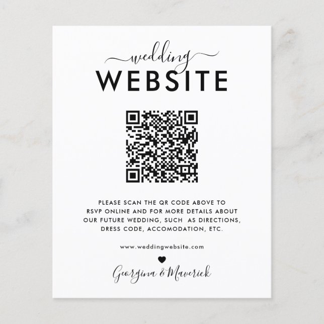 Papier Budget QR Code RSVP Mariage Détails du site web (Devant)