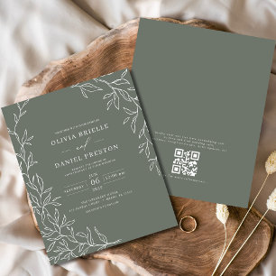 Papier Budget QR Code Sage Green Faire-part de mariage