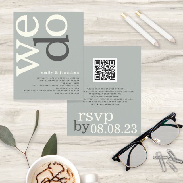 Papier BUDGET QR code Sage ivoire Texte Mariage Invitatio (Créateur téléchargé)