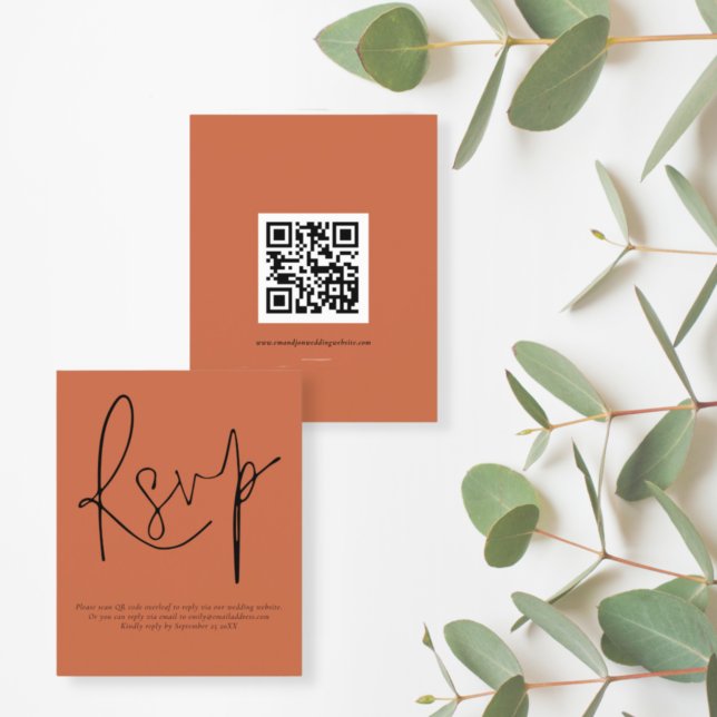Papier Budget QR Code Script Mariage Terracotta RSVP (Créateur téléchargé)