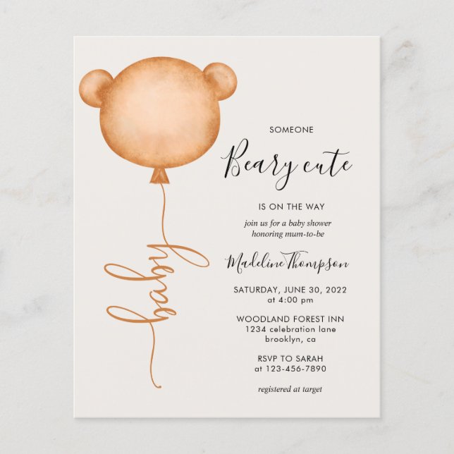 Papier Budget Quelqu'Un Beary Baby shower mignon Invitati (Devant)