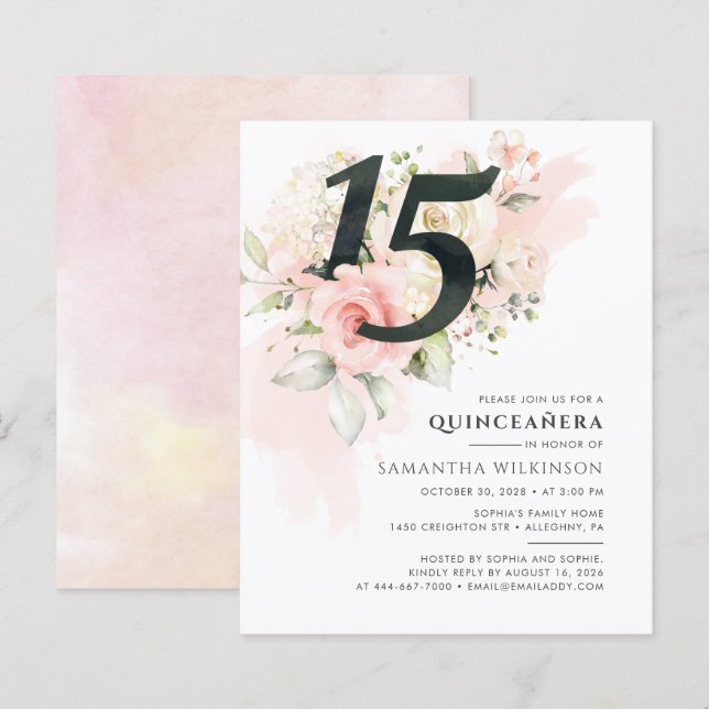 Papier Budget Quinceanera 15e anniversaire de fête Invita (Devant / Derrière)