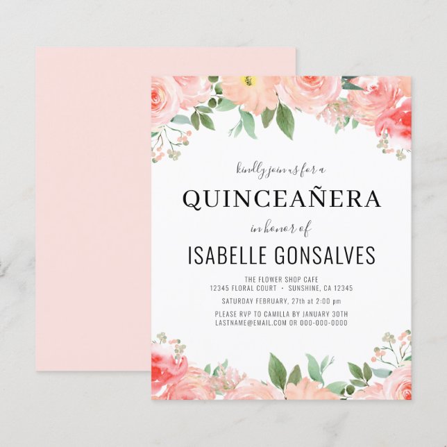 Papier Budget QUINCEAÑERA Anniversaire Pêche Corail Invit (Devant / Derrière)