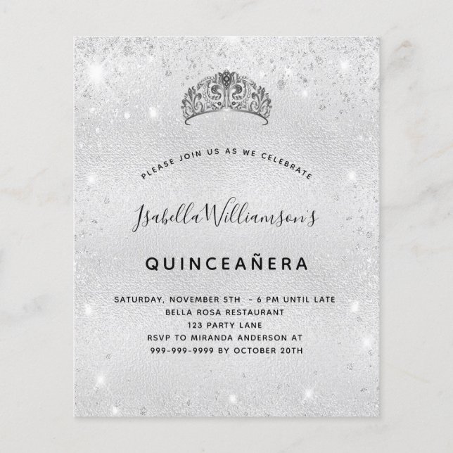 Papier Budget Quinceanera argent parties scintillant tiar (Devant)