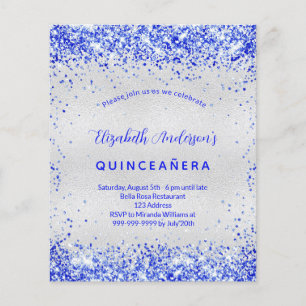 Papier Budget Quinceanera argent royal bleu invitation