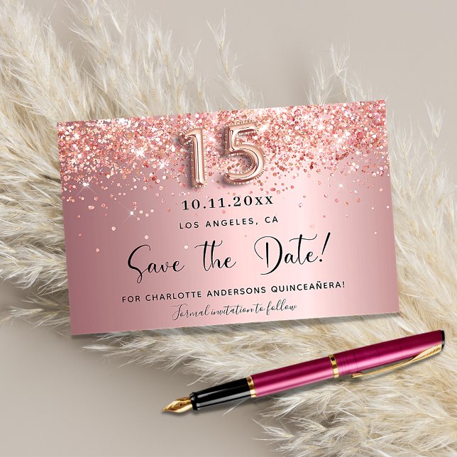 Papier Budget Quinceanera blush rose enregistrer la date (Créateur téléchargé)