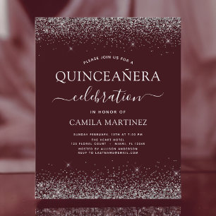 Papier Budget Quinceanera Bourgogne Invitation Argent