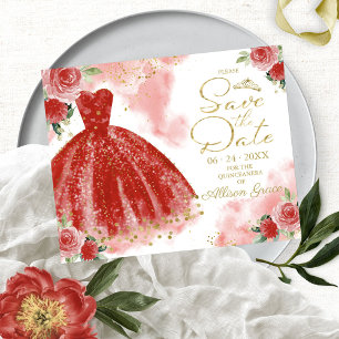 Papier Budget Quinceanera Enregistrer La Date Red Gown