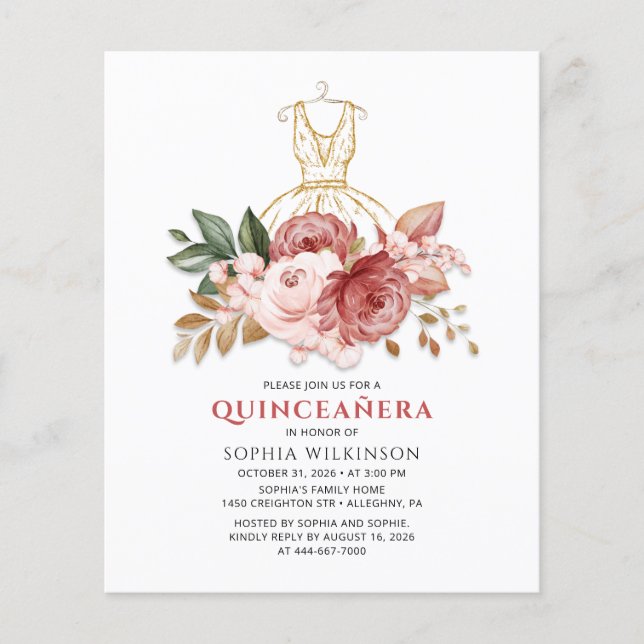 Papier Budget Quinceanera Faux Robe Or Floral (Devant)