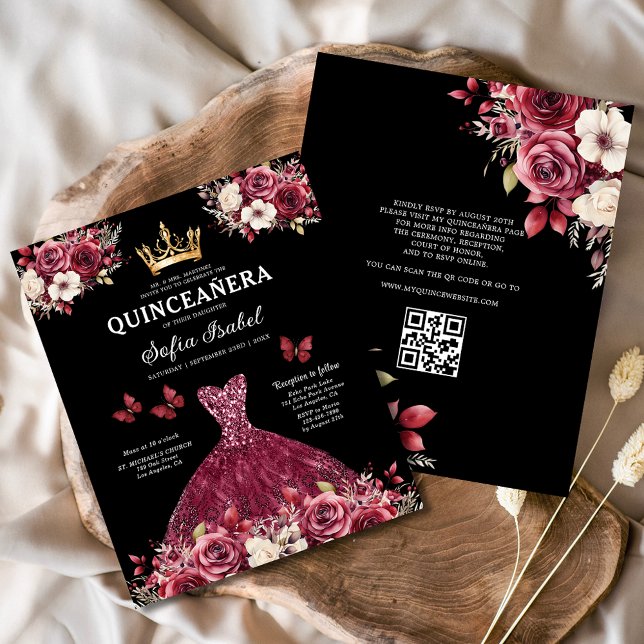 Papier Budget Quinceanera Floral Bourgogne Princesse (Créateur téléchargé)
