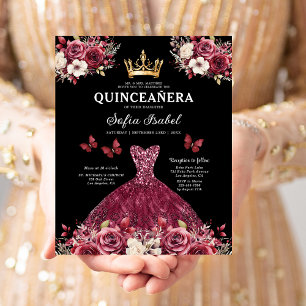 Papier Budget Quinceanera Floral Bourgogne Princesse