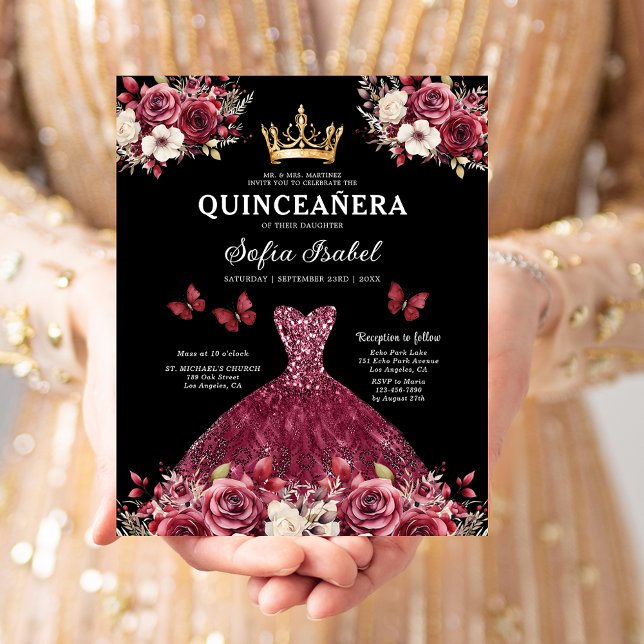 Papier Budget Quinceanera Floral Bourgogne Princesse (Créateur téléchargé)
