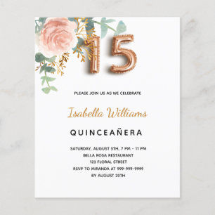 Papier Budget Quinceanera floral rose or eucalyptus