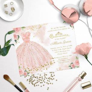 Papier Budget Quinceanera Invitation Bilingue Pink Gown