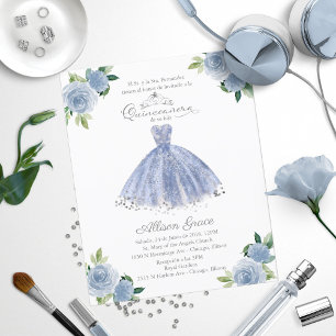 Papier Budget Quinceanera Invitation Espagnol Blue Gown