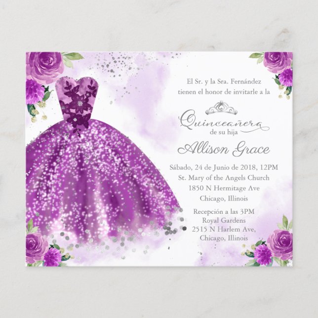 Papier Budget Quinceanera Invitation Espagnol Violet (Devant)