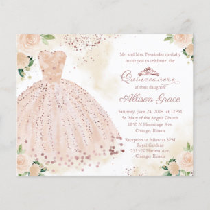 Papier Budget Quinceanera Invitation Rose Gold Blush Gown