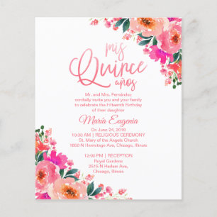 Papier Budget Quinceanera Invitations Hot rose Floral