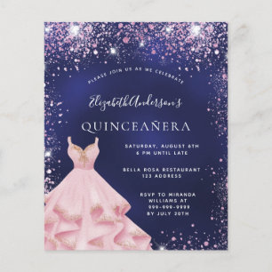 Papier Budget Quinceanera marine bleu rose robe invitatio