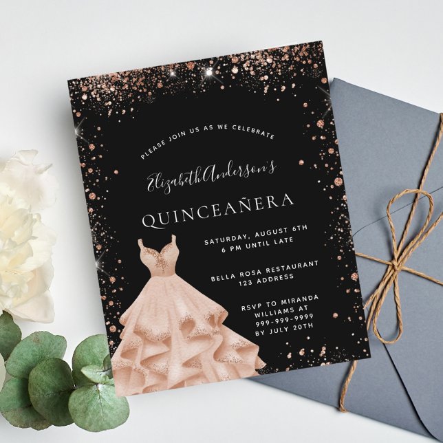 Papier Budget Quinceanera noir rose or parties scintillan (Créateur téléchargé)