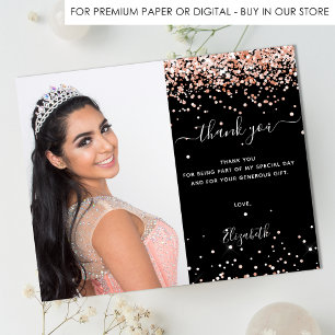 Papier Budget Quinceanera noir rose or photo merci