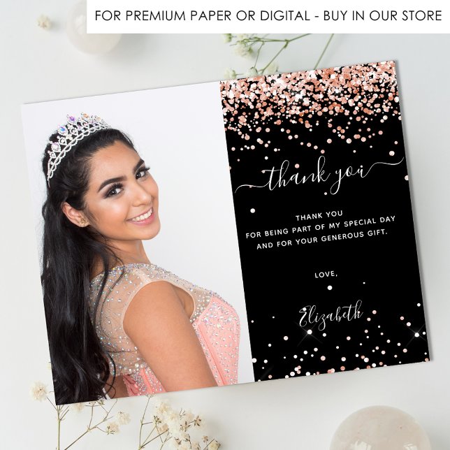 Papier Budget Quinceanera noir rose or photo merci (Créateur téléchargé)