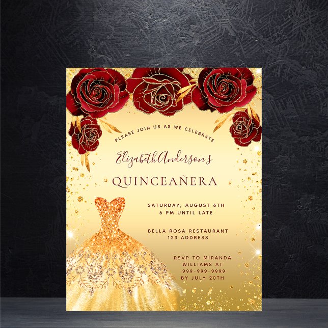 Papier Budget Quinceanera or rouge parties scintillant ro (Créateur téléchargé)