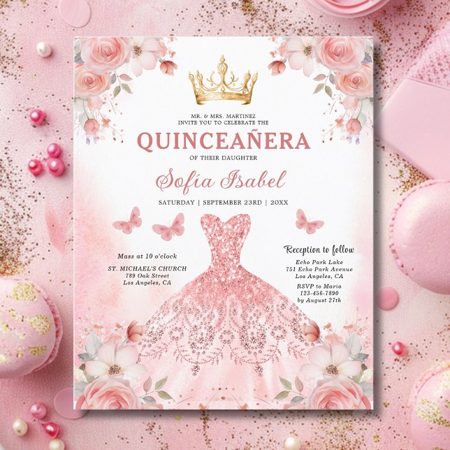Papier Budget Quinceañera Papillon floral rose pâle rose (Créateur téléchargé)