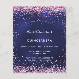 Papier Budget Quinceanera parti marine bleu rose invitati