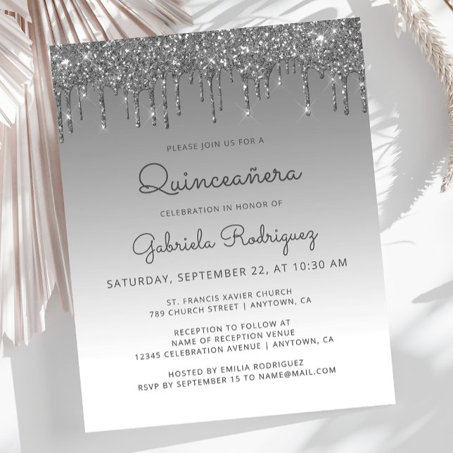 Papier Budget Quinceañera Parties scintillant argent Invi (Créateur téléchargé)