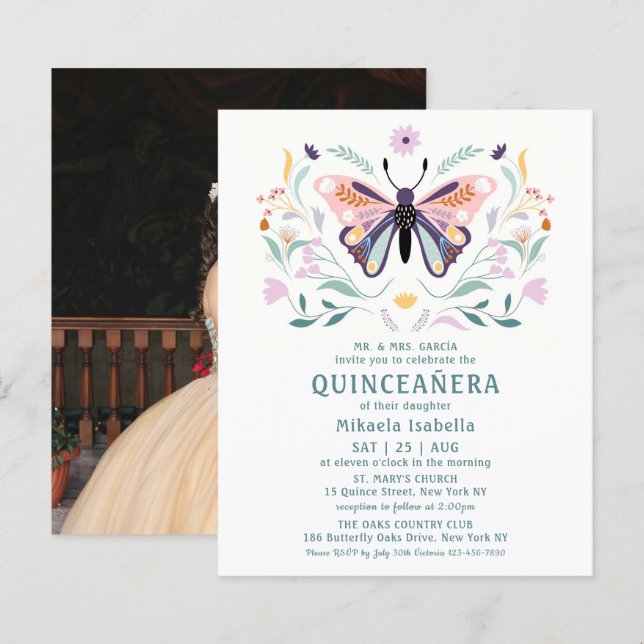 Papier Budget Quinceañera Pink Purple Papillon photo (Devant / Derrière)