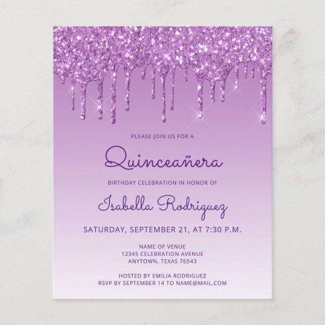 Papier Budget Quinceañera Purple Parties scintillant Driv (Devant)