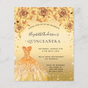 Papier Budget Quinceanera robe or robe florale invitation