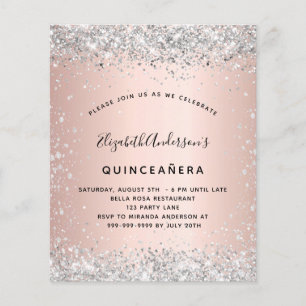 Papier Budget Quinceanera rose or argent invitation