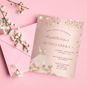 Papier Budget Quinceanera rose or parties scintillant inv