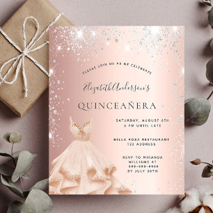 Papier Budget Quinceanera rose or parties scintillant inv