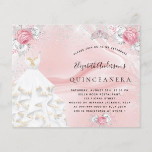 Papier Budget Quinceanera rose pâle robe de parties scint