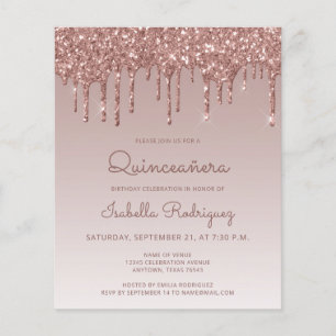 Papier Budget Quinceañera Rose Parties scintillant or Inv
