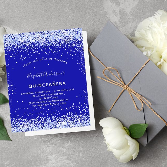 Papier Budget Quinceanera royal bleu blanc invitation (Créateur téléchargé)