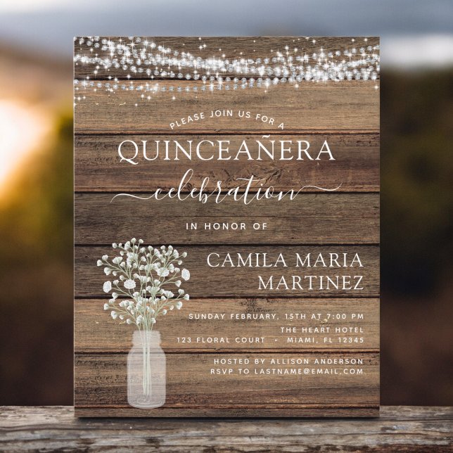 Papier Budget Quinceanera Rustic Baby's Breath Invitation (Créateur téléchargé)