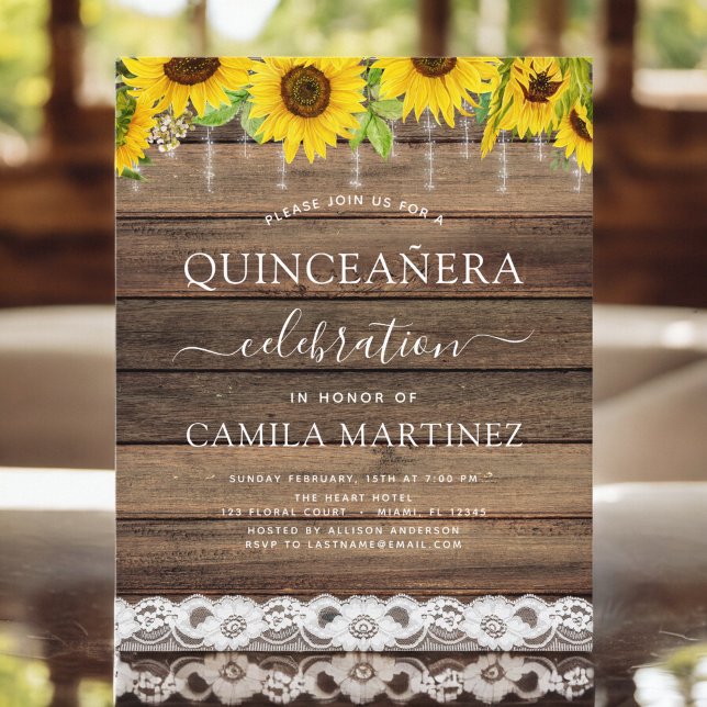 Papier Budget Quinceanera tournesol Invitation rustique (Créateur téléchargé)